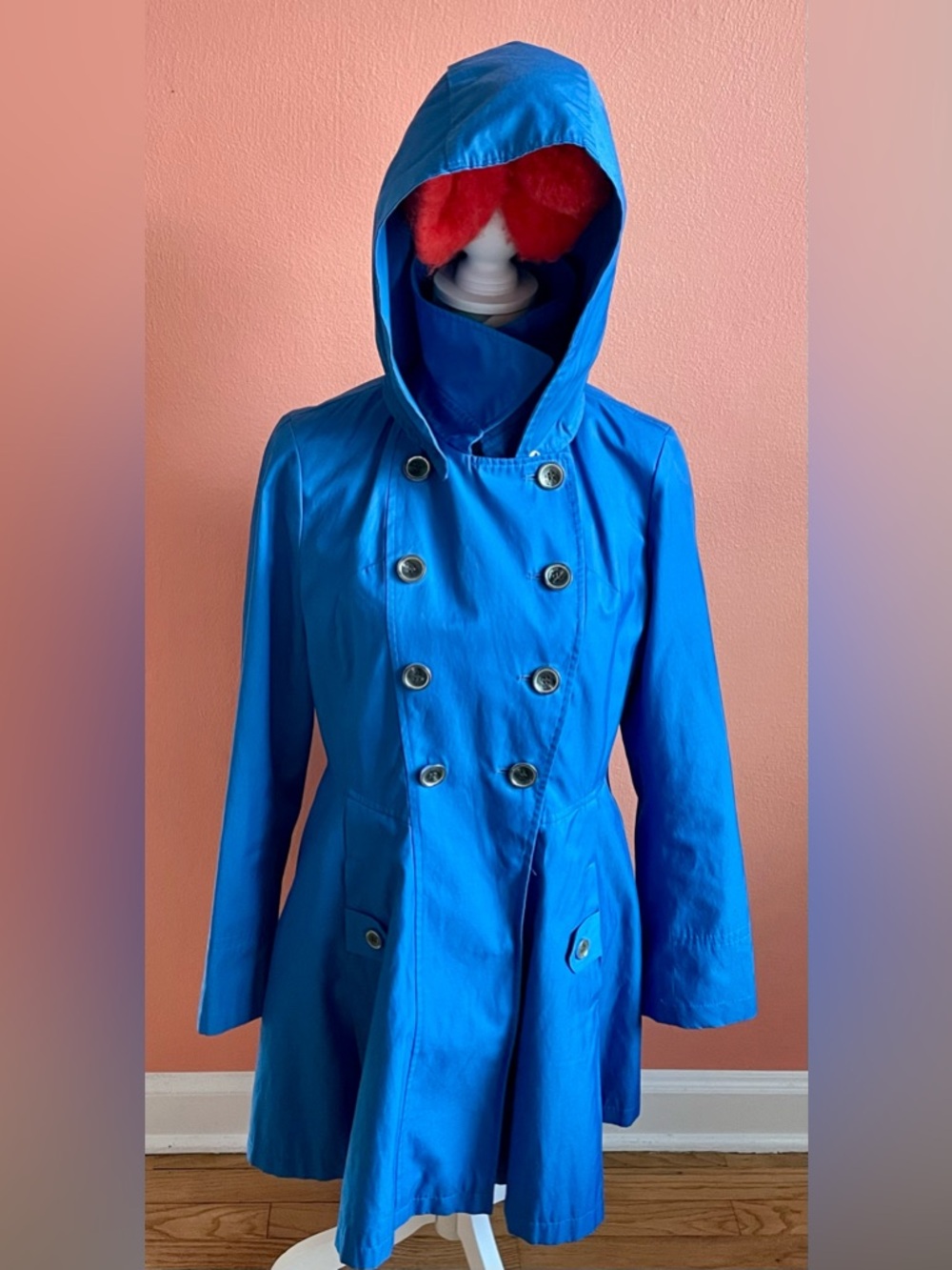 Via Spiga  Double-Breasted Blue Hooded Trench Coat